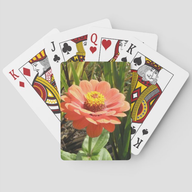 Orange Zinnia Flower Playing Cards (Back)