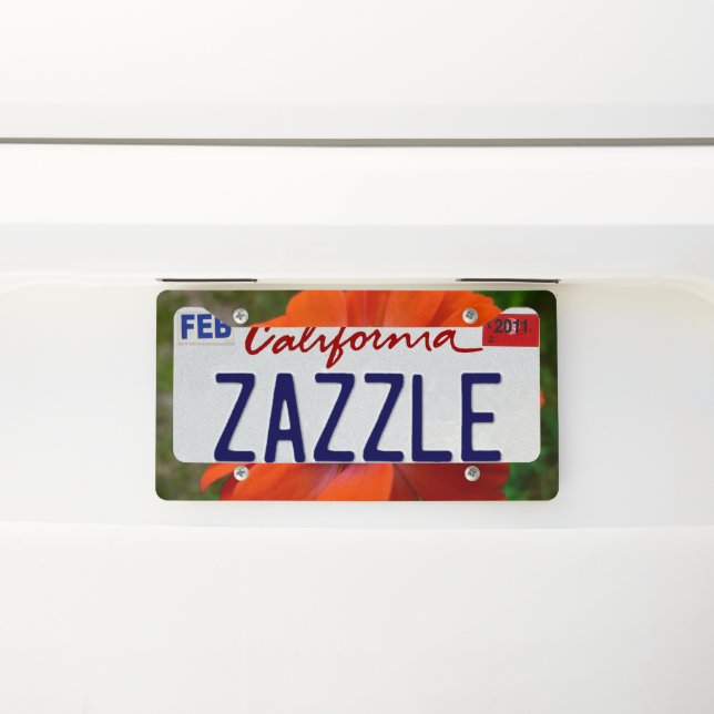 Orange Zinnia Wildflower Nature Floral License Plate Frame (On Car)