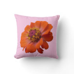 Orange Zinnia Wildflower Nature Floral Throw Pillow