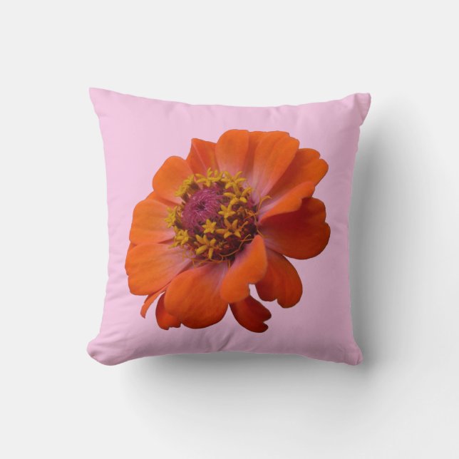 Orange Zinnia Wildflower Nature Floral Throw Pillow (Front)