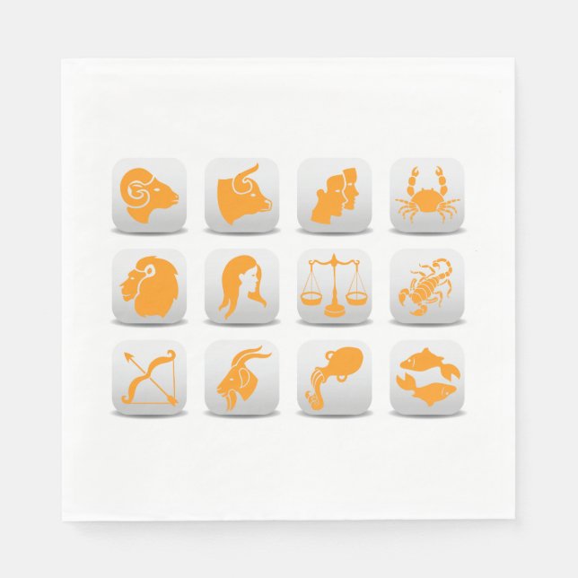 Orange Zodiac Signs Astrology Symbols Napkins (Front)