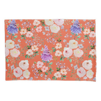Orangeade Colored Watercolor Floral Pillow Case