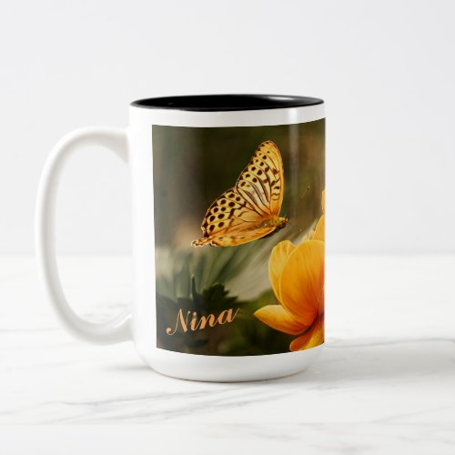 OrangeButterfly Orange Flowers Two_Tone Coffee Mug