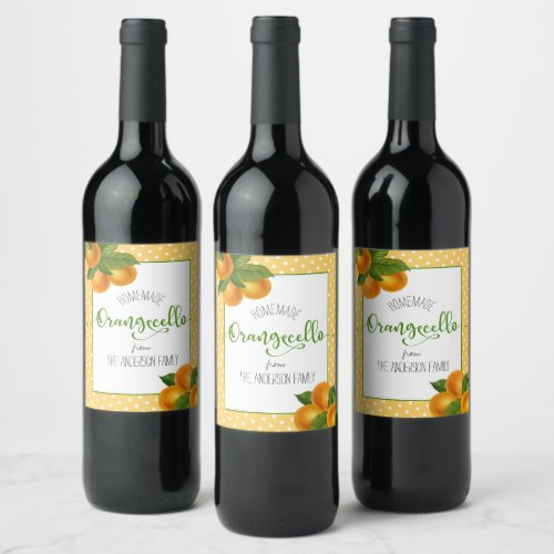 Orangecello watercolor oranges dots custom script wine label