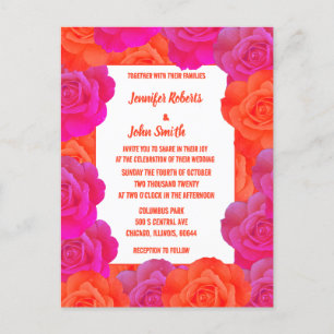OrangePink Floral Rose Abstract Colorful Wedding Invitation Postcard