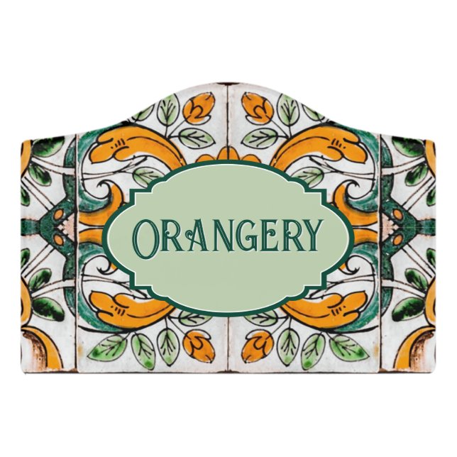 Orangery Vintage Painted Tile with custom text Door Sign (Small Crest Front)