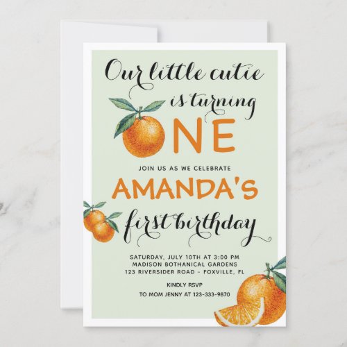 Oranges 1st Birthday a little cutie Invitation