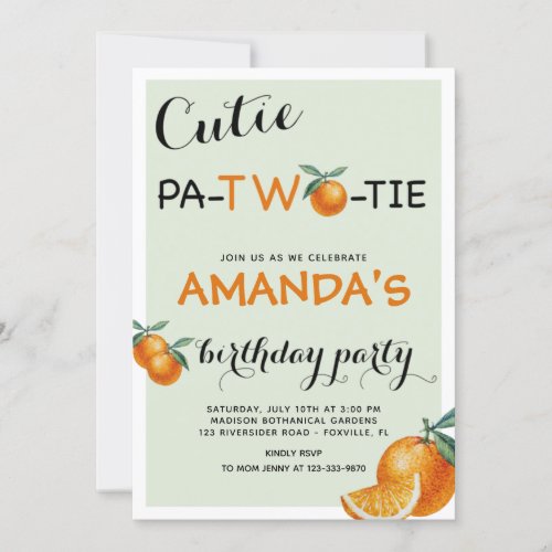 Oranges 2nd Birthday cutie pata_two_tie Invitation