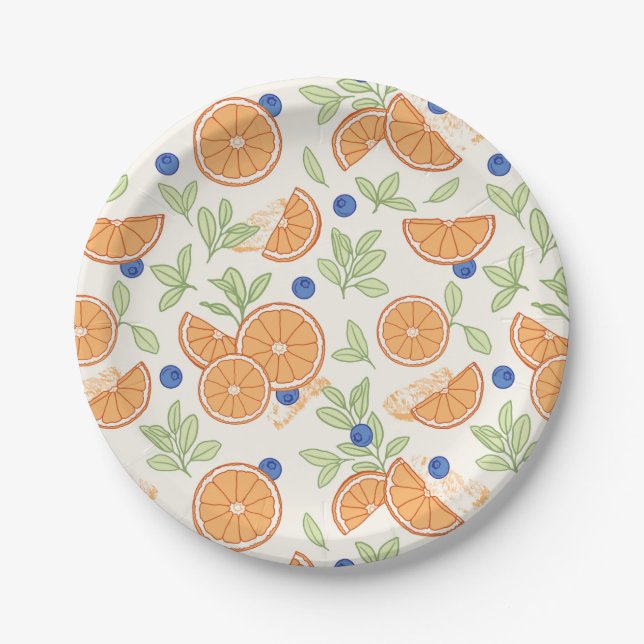Oranges and Blueberries Fruit Pattern Paper Plates (Front)