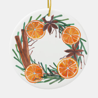 Oranges and cinnamon ceramic ornament