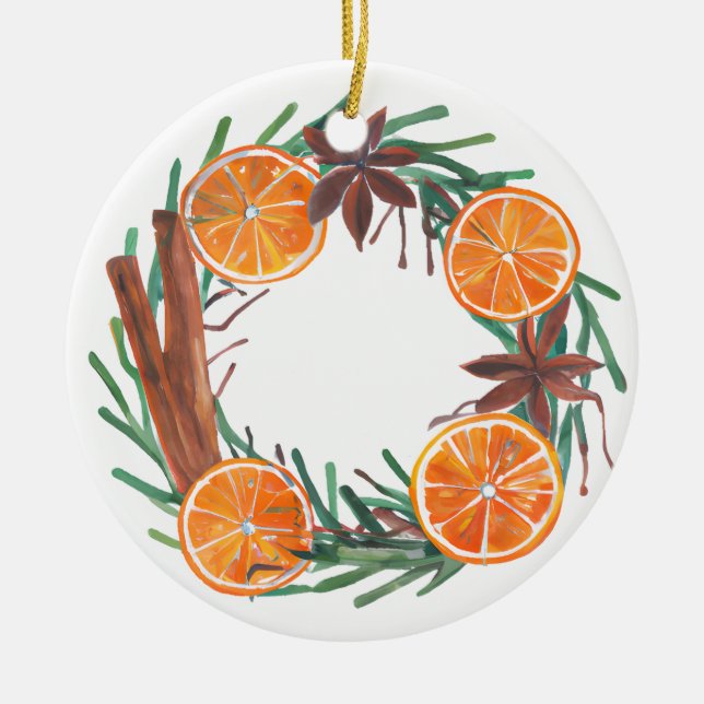 Oranges and cinnamon  ceramic ornament (Front)