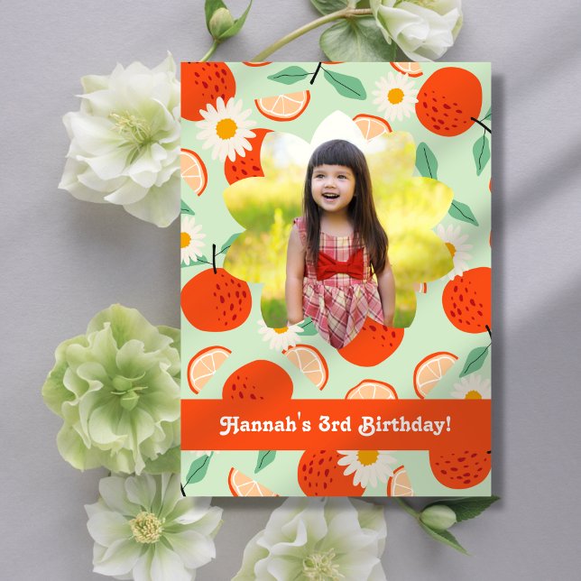 Oranges and Daisies Photo Birthday Party Invitation (Creator Uploaded)