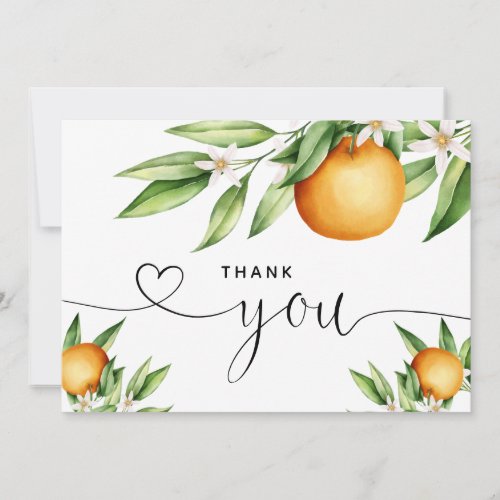 Oranges and Floral Branch Hand Lettered Thank You - Thank your guests for coming to your occasion, whether it was a baby shower or birthday. Add your message on the back or leave it blank and handwrite a message to your guests.