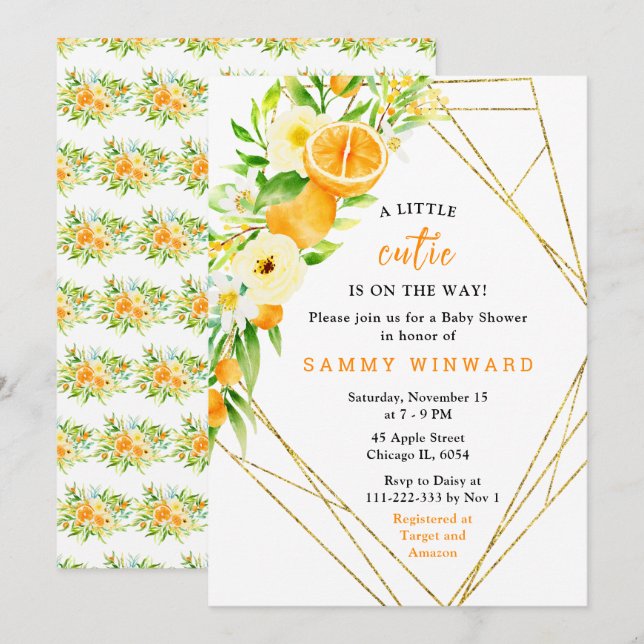 Oranges and Flowers Baby Shower Invitation (Front/Back)