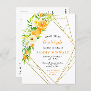 Oranges and Flowers Birthday Party Postcard
