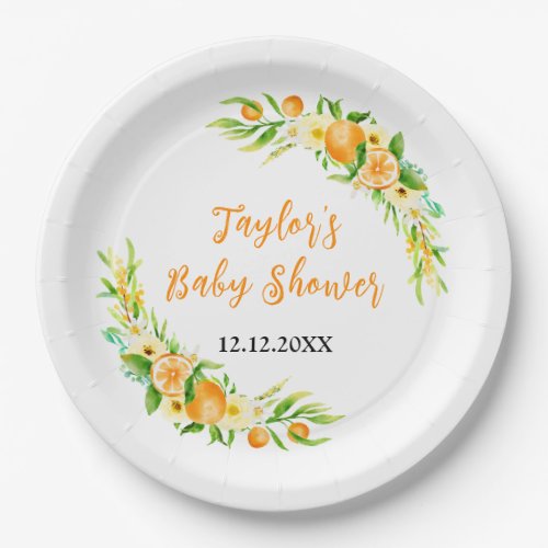 Oranges and Foliage Baby Shower Paper Plates