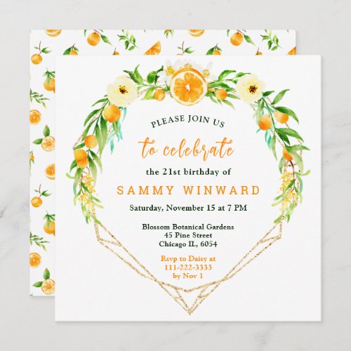 Oranges and Foliage Birthday Invitation