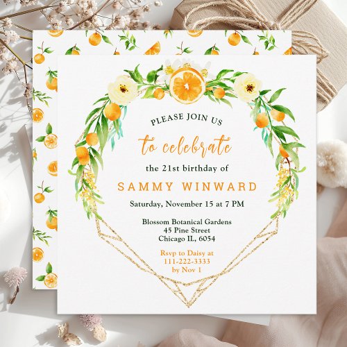 Oranges and Foliage Birthday Invitation