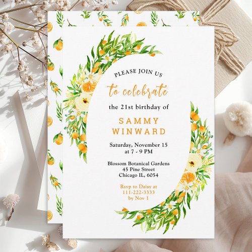 Oranges and Foliage Birthday Invitation