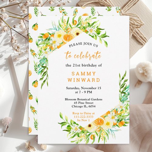 Oranges and Foliage Birthday Invitation