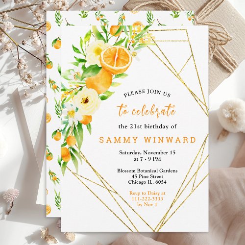 Oranges and Foliage Birthday Invitation