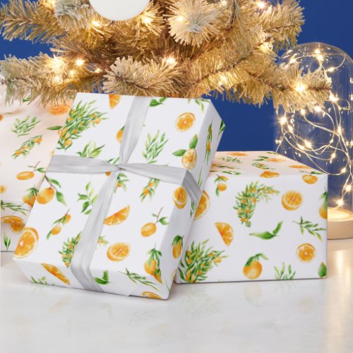 Oranges and Foliage Pattern Wrapping Paper