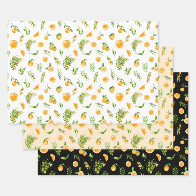 Oranges and Foliage Pattern Wrapping Paper Sheets (Set)