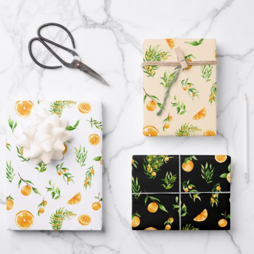 Oranges and Foliage Pattern Wrapping Paper Sheets