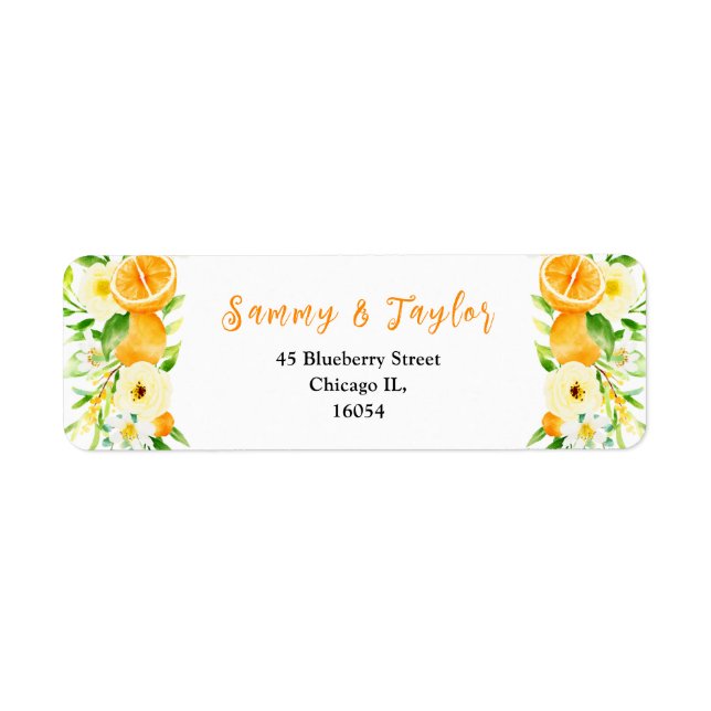 Oranges and Foliage Wedding Label (Front)