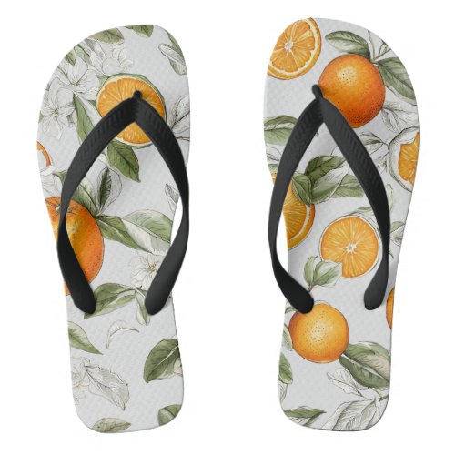 Oranges and leaves motif flip flops