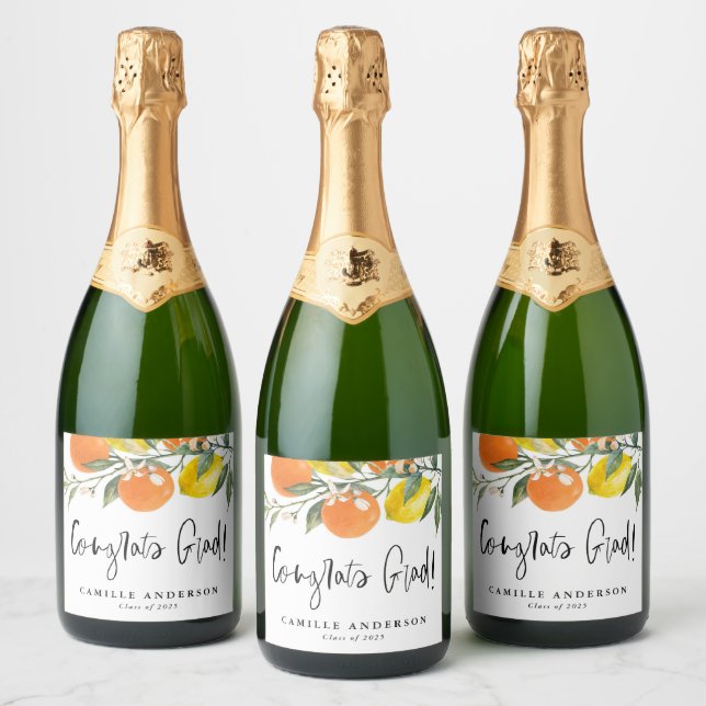 Oranges and Lemons Graduation Congratulations Sparkling Wine Label (Bottles)
