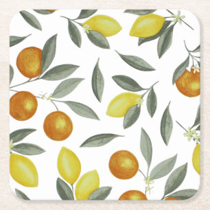 Oranges and lemons square paper coaster