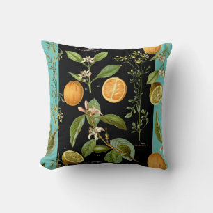 Oranges and Lemons Vintage with Turquoise Accent Throw Pillow