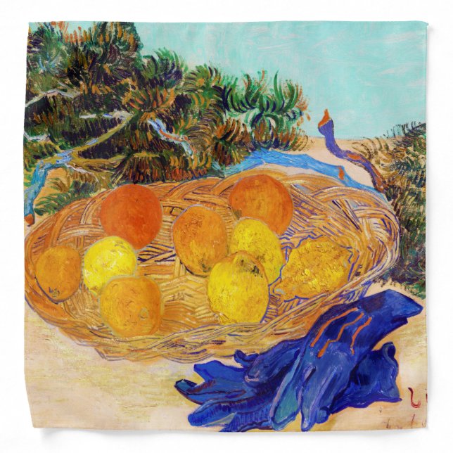 Oranges and Lemons with Blue Gloves, Van Gogh Bandana (Front)