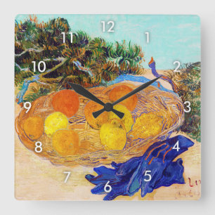 Oranges and Lemons with Blue Gloves, Van Gogh Square Wall Clock