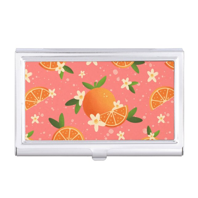 Oranges and orange blossom joy business card case (Front)