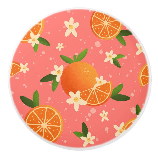 Oranges and orange blossom joy ceramic knob (Front)