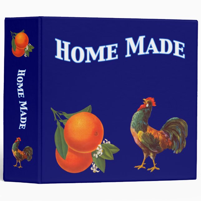 Oranges and Rooster Vintage Art Recipe Binder (Front/Spine)