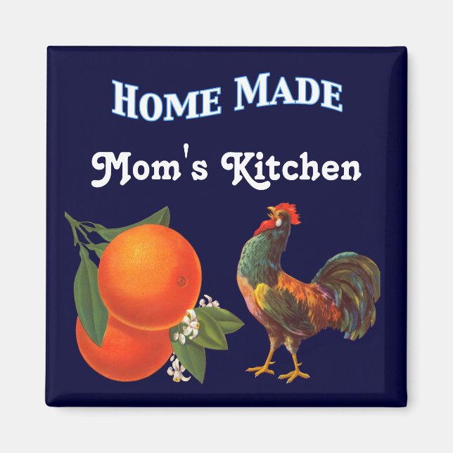 Oranges and Rooster Vintage Crate Art Magnet (Front)