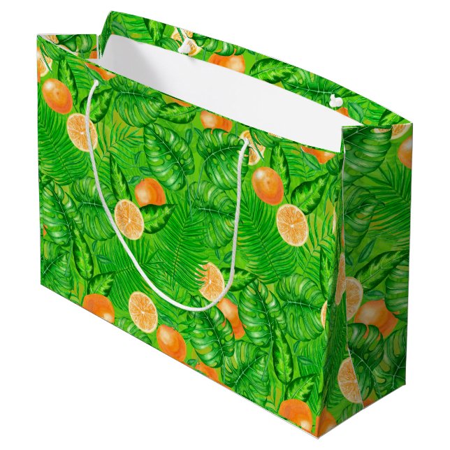 Oranges and tropical leaves large gift bag (Back Angled)