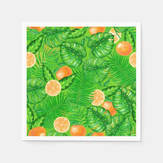 Oranges and tropical leaves napkins (Front)