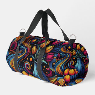 oranges and tulips colorful artwork duffle bag