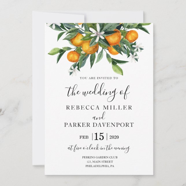 Oranges botanical Wedding invitation (Front)