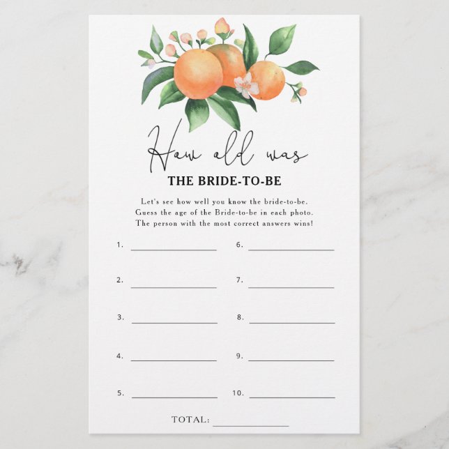 Oranges branch - How old was the bride to be game (Front)