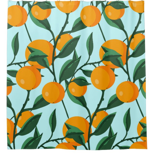 Oranges branches, citrus vintage print. shower curtain (Front)
