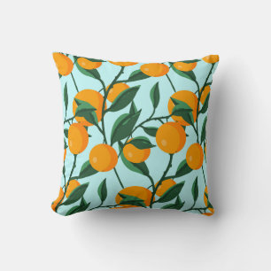 Oranges branches, citrus vintage print. throw pillow