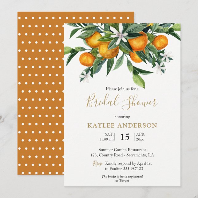 Oranges Bridal Shower invitation card (Front/Back)