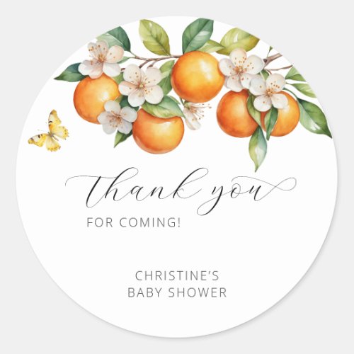 Oranges Bright Citrus Floral Baby Shower Thank You Classic Round Sticker