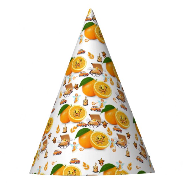 Oranges Candles Cake Happy Birthday Paper  Party Hat (Front)