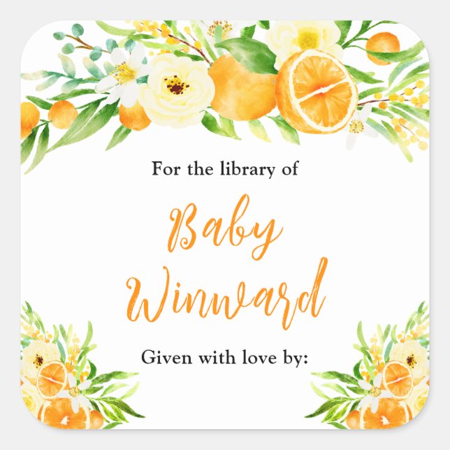 Oranges Citrus Baby Shower Bookplate (Front)